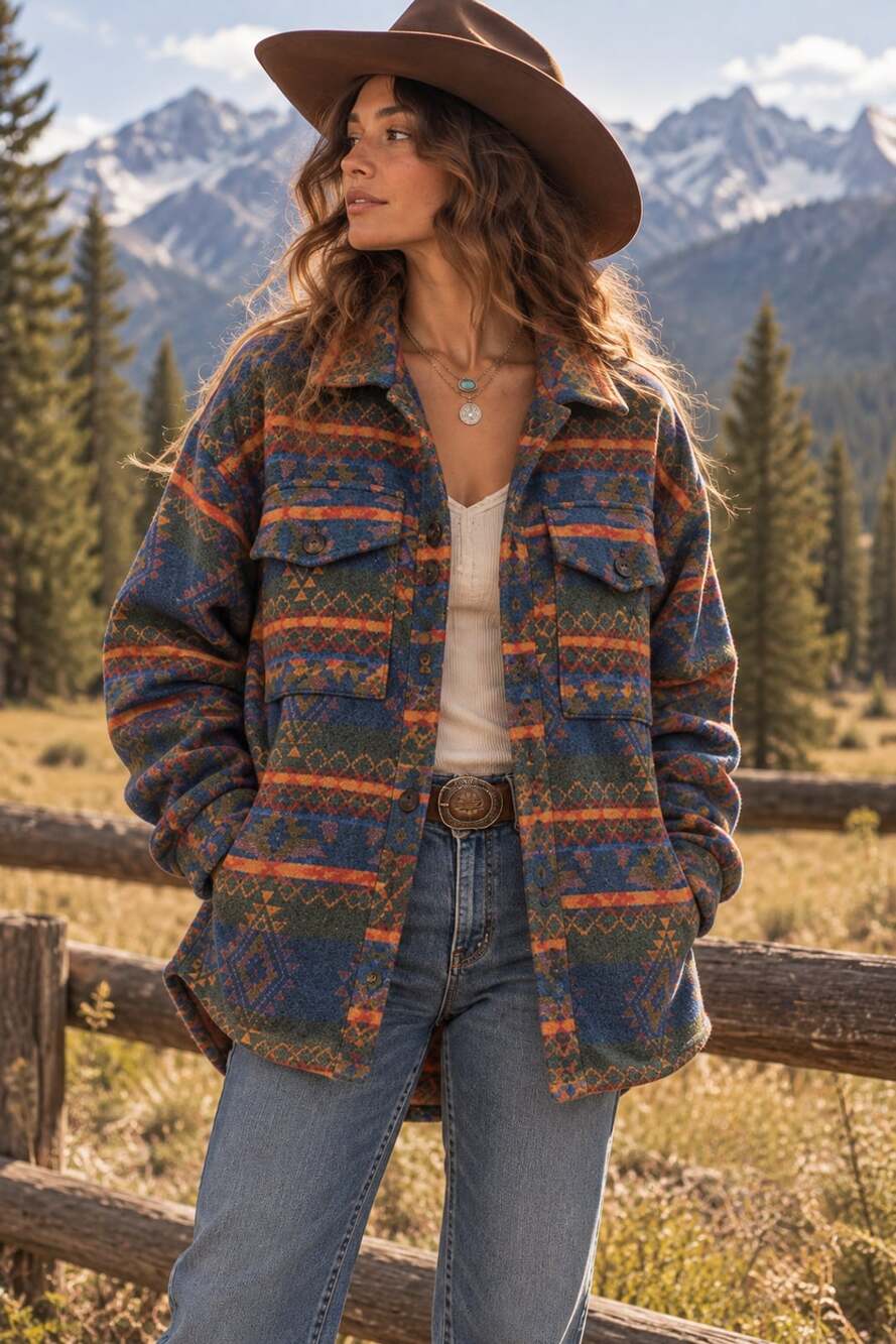 Aztec Southwestern Shacket Jacket M Oversized Boho Western Cabincore